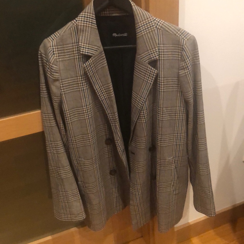 MADEWELL Plaid Grey Brown Yellow Blue Blazer